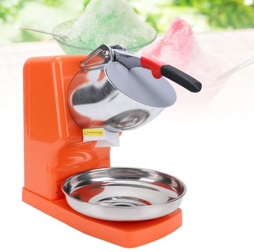 Generic Trituradora de Hielo Eléctrica, Máquina de Hielo Raspado de Acero Inoxidable de 500 W con Cuchillas Dobles y Cubierta Antisalpicaduras, para Uso Doméstico y Comercial (ORANGE)