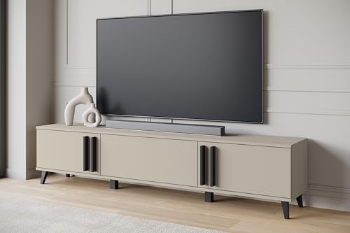 MINIO go for it - TV Schrank Huron, Lowboard Breite 180 cm | Stehend Fernsehschrank für das Wohnzimmer, Farbe: Beige Congo / Schwarz matt