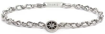 MARLU' Bracciale Uomo in Acciaio, con Ciondolo Rosa dei Venti, Colore Argento e Nero, Modello 30BR0011-N