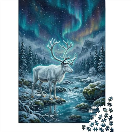 1000 Teile Puzzle Für Erwachsene, 38x26cm/1000pcs, Reindeer Under Aurora Borealis, Puzzle-Geschenkidee, Ruhige Beschäftigung Und Paare Und Freunde
