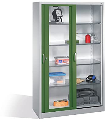 Werkzeugschrank mit Sichtfenster-Schiebetüren, 4 Böden, H1950xB1200xT500mm