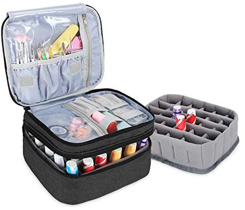 Luxja Nail Varnish Storage Case for Nail Polish, Nail Varnish Holder, Nail Polish Carrying Case - Holds 30 Bottles (15ml - 0.5 fl.oz), Double-Layer Storage Bag for Nail Varnishes and Manicure, Black