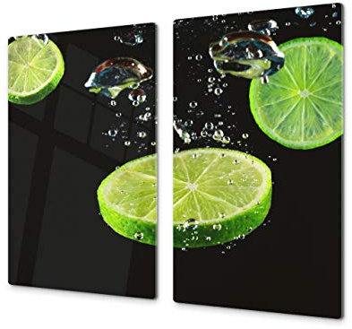 ORIGINALE tagliere in VETRO temperato – Copri-piano cottura a induzione –Tagliere pezzo UNICO (60x52 cm) o DUE pezzi (30x52 cm ognuno); D07 Frutta e Verdura: Lima 7