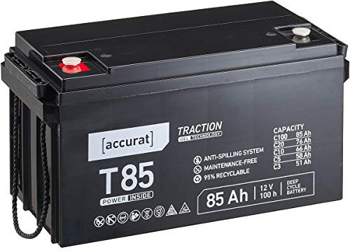Accurat Traction T85 Pro VRLA Bleibatterie - 12V, 85Ah, +30% Startleistung, wartungsfreie, zyklenfest- Gel Batterie, USV Batterie, Versorgungsbatterie, Solarbatterie, Bleiakku für Camping, Wohnwagen