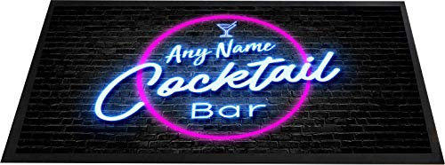 Tapis de couloir personnalisé pour cocktail – Cadeau pour bar, pub – Impression effet lumière néon