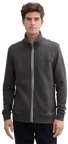 TOM TAILOR Herren Sweatjacke mit Stehkragen, 11086 - Dark Grey Melange, XL