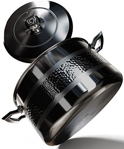 DALSTRONG 7,5L Stock Pot - Premium Cookware - The Avalon Series - 5-Ply Copper Core - Hammered Finish - Black - w/Lid & Pot Protector