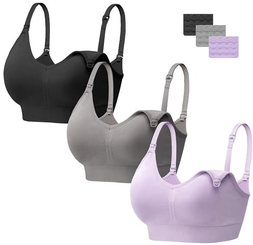 HBselect 3 Pcs Schwangerschafts Still BH Nahtloser Still-BH mit zusätzlichen BH-Verlängerungen Stillen und Schlaf Ohne Bügel für Damen