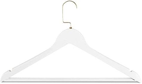 RSR-Hangers 10 Stück Kleiderbügel Holz Weiß Holzkleiderbügel mit Hosensteg 44,5 cm | 360° drehbarer Haken | Goldhaken | Hemdenbügel | Hosenbügel