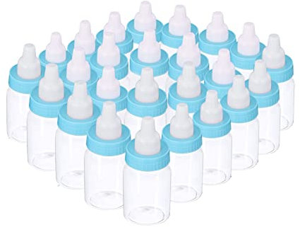 Holdfiturn 24 Pcs Fillable Baby Shower Bottles 9.8x4x4cm Candy Bottles Decorations Feeding Gift for Newborn Birthday Decoration (Blue)