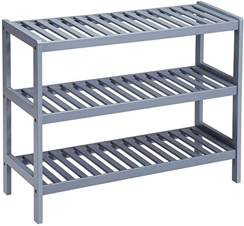 Unibos Bamboo Shoe Bench 3 Tier Shoe Rack Storage Organiser Shoe Racks Storage Shelf Organizer Perfect For Entryway Living Room Hallway Holds Up To 12 Adult Shoes (Grey)