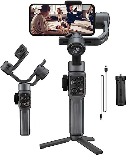 Zhiyun Smooth 5 Stabilisateur pour Téléphone, Gimbal stabilisateur Smartphone pour iPhone 13 Pro Max 12 11 Xpour Samsung S21, S20+,Contrôle Gestuel, Suivi Intelligent, Pliable et Portable, Zoom