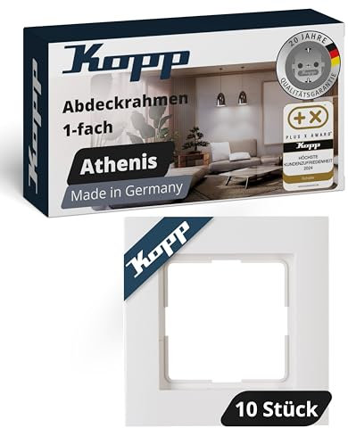 Kopp ATHENIS 1-fach Abdeckrahmen in Rein-Weiß - 10 Stück - 86 x 86 x 9,5 mm - Rahmen für Steckdosen & Schalter - Eleganter Steckdosenrahmen aus Kunststoff - Hochwertiger Lichtschalter-Rahmen