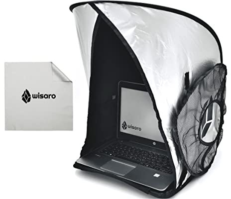 WISARO | New Laptop Sun Shade – Work from Anywhere, Anti-Glare, Lightweight, Fits up to 17 Device, Foldable & Portable Shield Cover, Privacy Hood - Complete with Microfiber Screen Cleaning Cloth