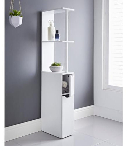 Saxony® Bathroom Storage Cabinet with 2 Shelves and 2 Doors Tallboy White Wooden Furniture Unit tall narrow cupboard Slim Floor Standing Design cabinets