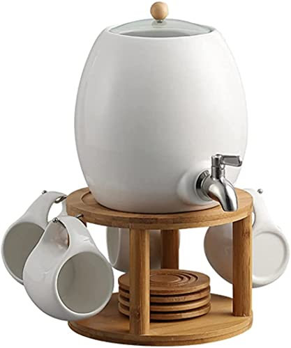 Keramik-Wasser-Getränkespender Mit Ständer Und Holzdeckel-Wasserhahn, 2L Kaltfass-Hängebecher Typ Kommerzieller Saft-Eiskübel Für Picknick-Grillpartys Im Freien