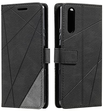 SONWO Hülle für Sony Xperia 5 III, Premium Leder PU Handyhülle Flip Case Wallet Silikon Bumper Schutzhülle Klapphülle für Sony Xperia 5 III, Schwarz