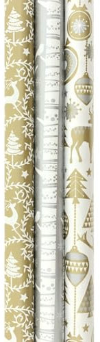 Sortiment Silber und Gold Luxus Weihnachtspapier Geschenkpapier Geschenkpapier - 200 x 70 cm - 3 Rollen