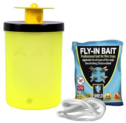 Virsus Fly Trap Gialla Fluor contenitore trappola per mosche, cattura mosche con esca attrattivo da 125g biodegradabile, aggiungere acqua, trappola ecologica per esterni Varie Quantità (1)