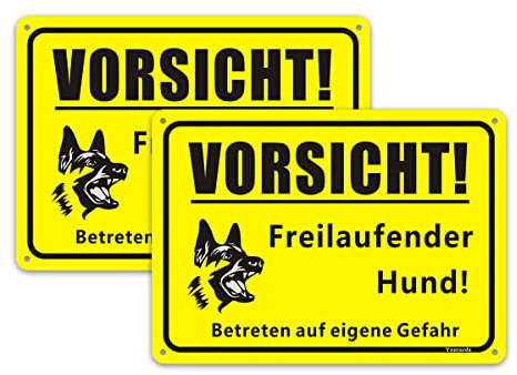 2 Stück Vorsicht Hund Schild (18cm x 25 cm) - Warnung vor dem Hund Schilder