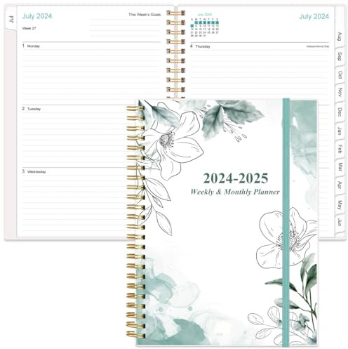 2024-2025 Planner - A5 Weekly & Monthly Planner & Journal to Track Goals, July 2024 - June 2025, Medium 5.8 x 8.5, Teal Floral