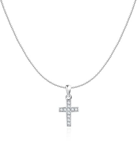 Kette für damen in silber 925 mit einem feinen Kreuz, das mit funkelnden Zirkonen verziert ist. Silberkette für damen ideal als Geschenk. Halskette für damen. Schmuck Damen (Versilberung)