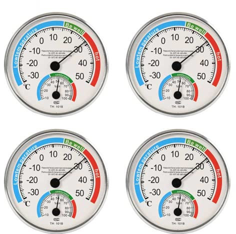 DAZZLEEX Termometro igrometro termo analogico con controllo del clima della stanza, temperatura interna ed esterna, display LCD, 4 pezzi