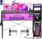 armocity 2024 Upgrade Gaming Desk with LED Lights, Computer Desk with Long Monitor Stand, 47.2'' Reversible Laptop Table with Storage Shelves, Small Desk for Small Spaces, Gaming Room, Grey
