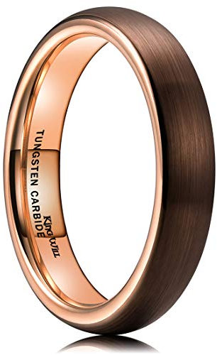 King Will Duo 4mm Dome Brown Tungsten Carbide Wedding Band Ring Rose Gold Inside Comfort Fit 7