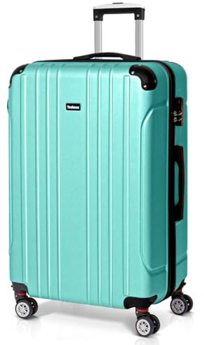 Todeco Valise Grande Taille 78cm, Valise de Voyage, Rigide e Légère ABS Valise de Voyage à roulettes Valises, 4 Doubles Roues, 78x51x28cm, Vert pin Clair