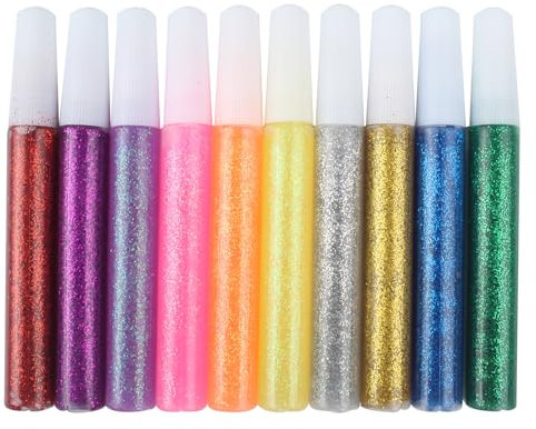 10 Pezzi Colla Glitterata Colorate con Brillantini, Glitter Glue, 10 Colori Misti, Decorazione Artigianale per Artigianato, Decorazione e Design Creativo, Punta Fine Tubo - 10ml/Tubo