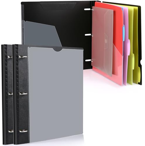 WOT I Teleskop-Projekt-Organizer, nachfüllbar, 3-Ringbuch, Taschenordner mit individueller Vorderseite, transparenter Katalogtasche, 5 Doppeltaschen, 1 Bindertasche, Schwarz, 2 Stück
