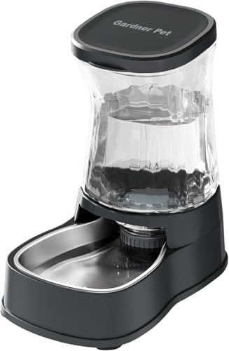 Gardner Pet 3.85L Distributeur Eau Chat Automatique, Gamelle Chat Automatique par Gravité, Distributeur Eau Chien avec Gamelle en Acier Inoxydable, Pas d'électricité, sans BPA (Gris)