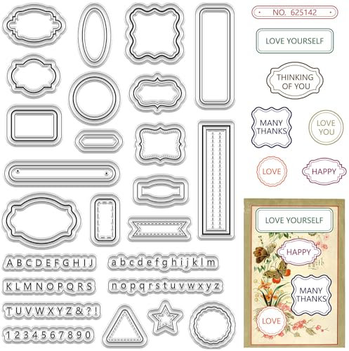 CRASPIRE Etikettenrahmen, Transparenter Gummistempel, Stern, Vintage, Transparent, Silikon-Siegel, Stempel, Retro Für Journaling, Kartenherstellung, DIY, Scrapbooking, Handgefertigtes Fotoalbum