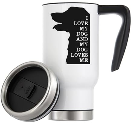 Atspauda Tazza termica da viaggio con scritta I Love My Dog and My Dog Loves Me, 480 ml, colore: bianco