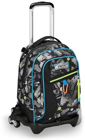 Seven Trolley Scuola Jack 3 Ruote, Nero Grigio, Feeling Me, 3 in 1, Triplo Uso, Zaino Con Carrello Sganciabile, Tasca Porta Borraccia e Crossover System, Zaino Scuola Viaggio, Bambino Ragazzo