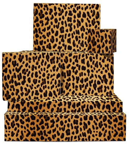Leoparden-Geschenkpapier – Tierdruck – 6 Blatt Braunes Geschenkpapier – Safari Dschungel – Für Geburtstag, Babyparty, Jahrestag – Recycelbar – Von Central 23