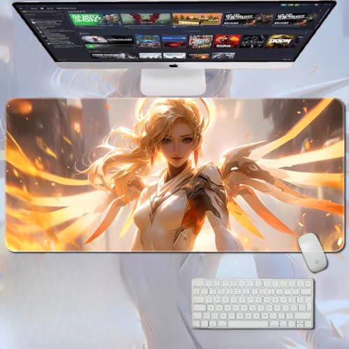 Overwatch XXL-Mauspad, glatte Oberfläche, Tastatur-Mauspad, rutschfeste Gummiunterseite, wasserdichtes Gaming-Mauspad / Schreibtischunterlage (Mercy)
