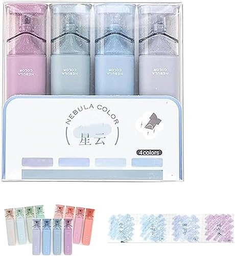 4PCS Glitter Highlighters Markers, Glitzer Textmarker Marker, Glitter Textmarker Stift, Nebula Color Glitter Textmarker Set mit Keilspitze, Fluoreszierende Stifte für Erwachsene und Kinder (Blau)