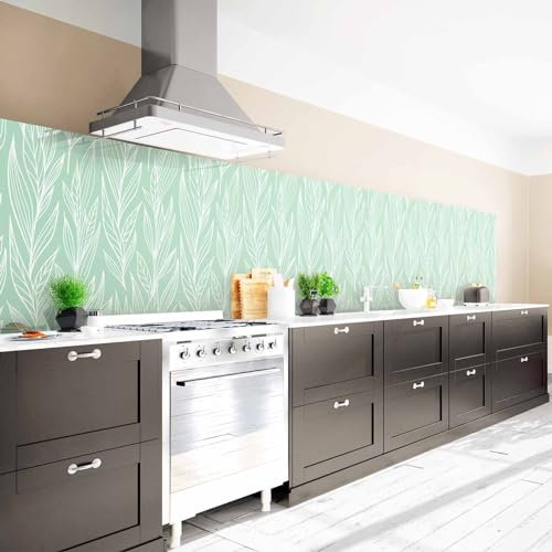 Arcondo Küchenrückwand Spritzschutz Selbstklebend mit Motiv Botanical Line Art Folie Eco Matt 350 x 100 cm