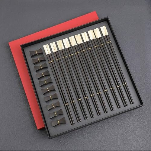 Palillos reutilizables, palillos cuadrados de ébano, palillos con incrustaciones de concha brillante, adecuados para principiantes(Color:Ten Pairs)