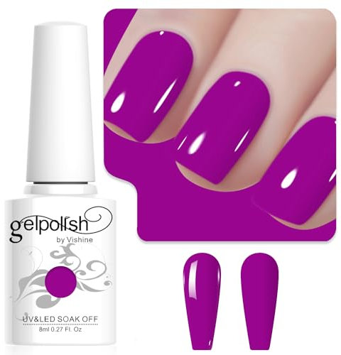 Vishine Magenta Gel Nail Polish, 1Pcs 8ml Magenta Gel Polish Magenta Color Nail Polish Gel High Gloss Soak Off U V Gel Nail French Nail Manicure Salon DIY L253