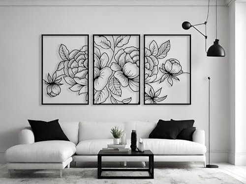 VAILLA ® 3er set Blumen Wanddeko, Blume Wanddekoration aus Holz, Wandbilder Home Dekoration, 3D Wall Art, Große Wand Deko, Bilder für Schlafzimmer, Wohnzimmer und Küche (Blumen 8)