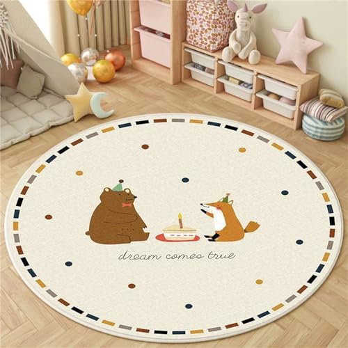 Viusneun Rund Kinderteppich, Cartoon Tier Kinderteppich Waschbar Junge Mädchen Spielteppich Modern Zootiere Spielmatte für Babyzimmer Kleinkinderzimmer Wohnzimmer Schlafzimme (Fuchs,100 * 100cm)