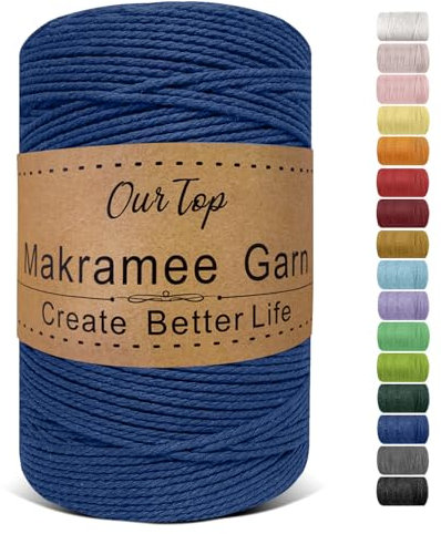 OurTop Premium Makramee Garn Seeblau, 2mm x 500m Macrame Cord Makramee Schnur Makramee Kordel, Garn für DIY Handwerk, Weben Dekoration, Hängepflanze Pflanze Aufhänger