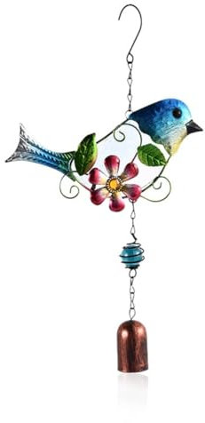 Marran Cloches à vent en forme d'oiseau pour extérieur, décoration suspendue en forme de cloche à vent, décoration suspendue en forme de cloches à oiseaux en verre pour jardin patio arrière A