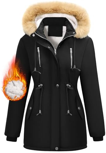 Nadeer Manteau Femme Hiver Veste Polaire Chaud Parka Zippée à Capuche Elegant Blouson Manches Longues Epaissé Outercoat avec Poches