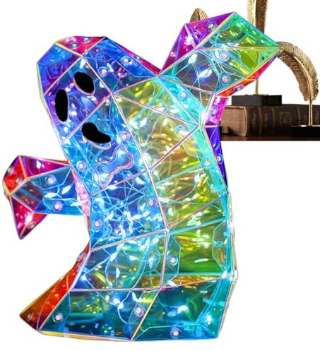 Prismatische schillernde gruselige Geister LED Lichters, Prisma Regenbogengeist, Regenbogen Prisma Geist Schreibtischstatue, farbige Figurendekoration mit Halloween Thema für gruselige Atmosphäre