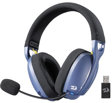 Redragon H878 Casque de jeu sans fil 3 modes avec éclairage bleu – Léger – Son surround 7.1 – Pilote 40 mm – Microphone amovible – Pour PC, PS5/4/3, Switch, appareil mobile, noir et bleu