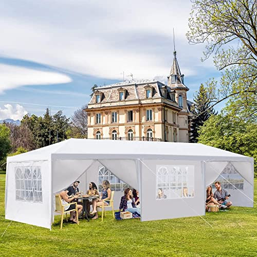 3m x 9m Large Party Gazebo, Heavy Duty Garden Marquee Outdoor Party Tent with Side walls and Windows, Large Shelter Tents for Parties, Event, Wedding White 8 Sides